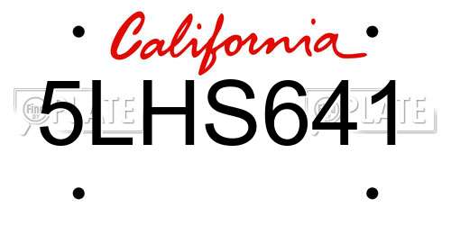 5LHS641 California License Plate