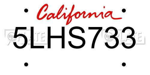 5LHS733 California License Plate