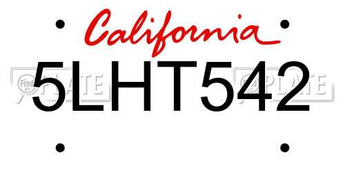 5LHT542 California License Plate