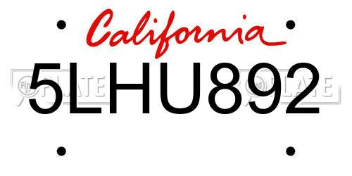 5LHU892 California License Plate