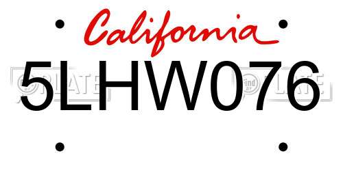 5LHW076 California License Plate