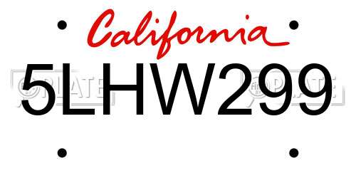 5LHW299 California License Plate