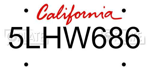 5LHW686 California License Plate