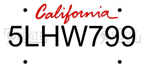 5LHW799 California License Plate