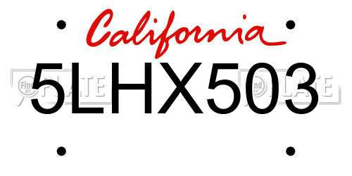 5LHX503 California License Plate