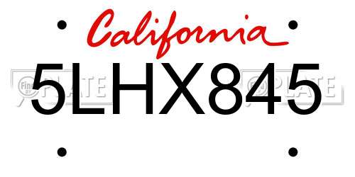 5LHX845 California License Plate