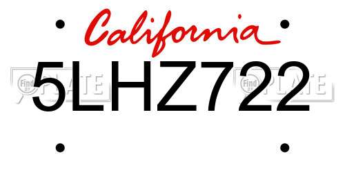 5LHZ722 California License Plate