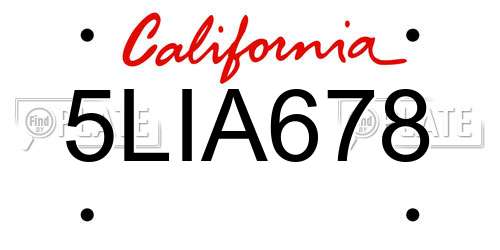 5LIA678 California License Plate