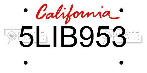 5LIB953 California License Plate