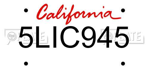 5LIC945 California License Plate