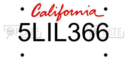 5LIL366 California License Plate