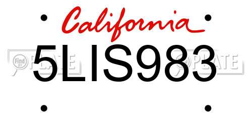 5LIS983 California License Plate