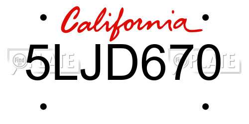 5LJD670 California License Plate