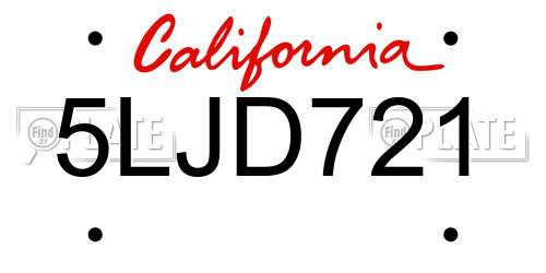 5LJD721 California License Plate