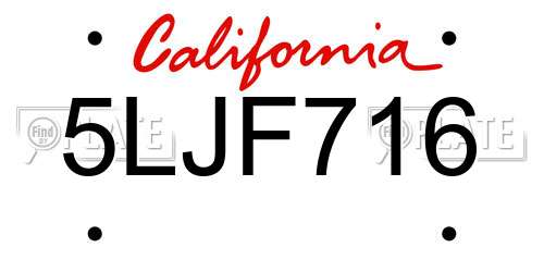 5LJF716 California License Plate