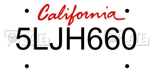 5LJH660 California License Plate