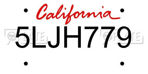 5LJH779 California License Plate