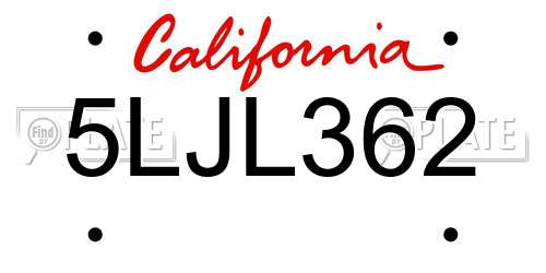 5LJL362 California License Plate