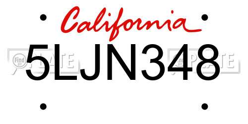 5LJN348 California License Plate