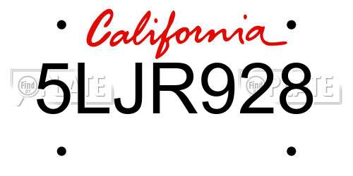 5LJR928 California License Plate