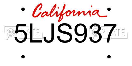 5LJS937 California License Plate