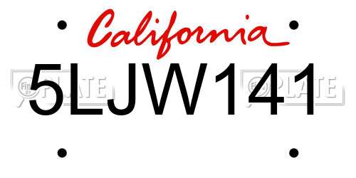 5LJW141 California License Plate