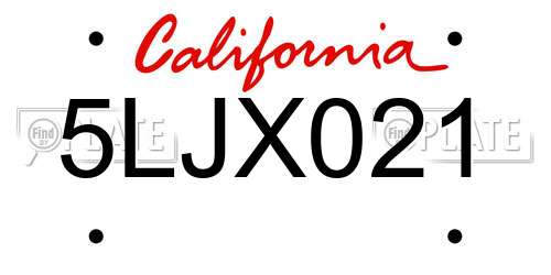 5LJX021 California License Plate