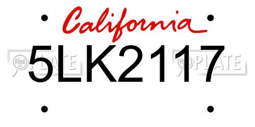 5LK2117 California License Plate