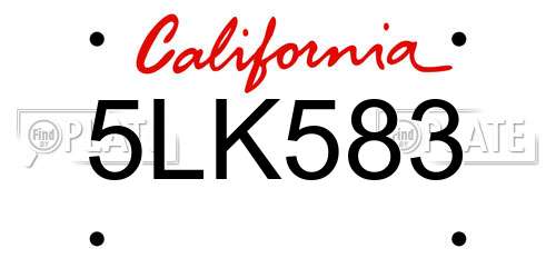 5LK583 California License Plate