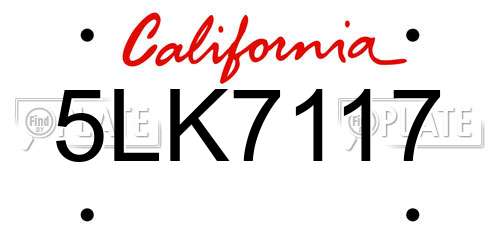 5LK7117 California License Plate