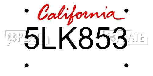 5LK853 California License Plate