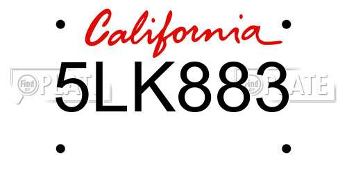 5LK883 California License Plate
