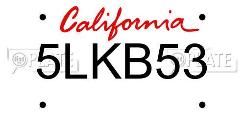 5LKB53 California License Plate