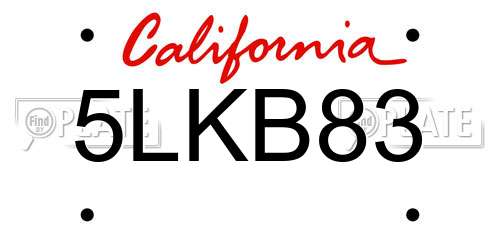 5LKB83 California License Plate