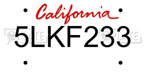 5LKF233 California License Plate