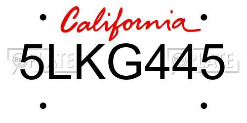 5LKG445 California License Plate