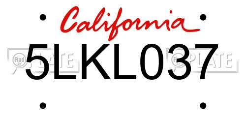 5LKL037 California License Plate