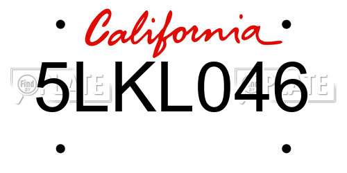 5LKL046 California License Plate