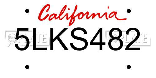 5LKS482 California License Plate