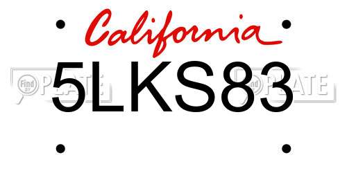 5LKS83 California License Plate