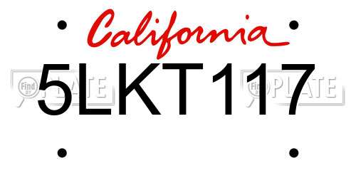 5LKT117 California License Plate