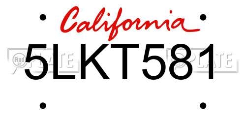 5LKT581 California License Plate