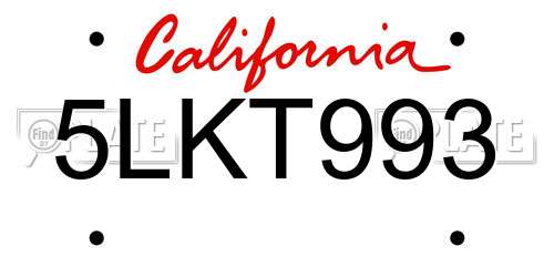 5LKT993 California License Plate