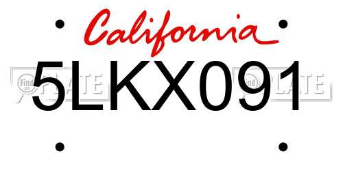 5LKX091 California License Plate