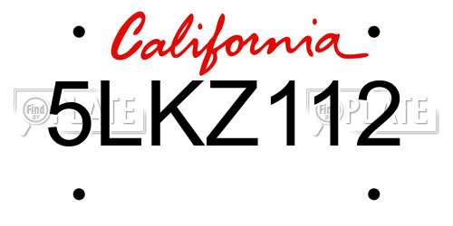 5LKZ112 California License Plate