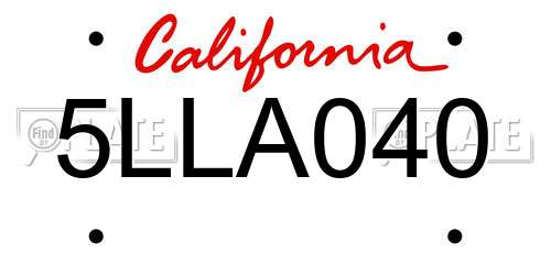 5LLA040 California License Plate