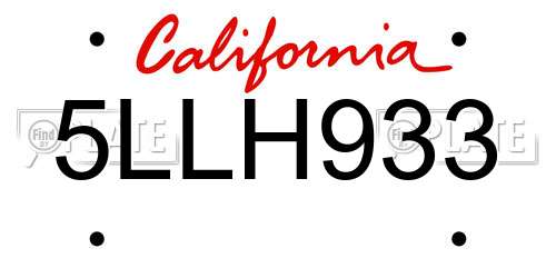 5LLH933 California License Plate