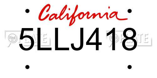5LLJ418 California License Plate