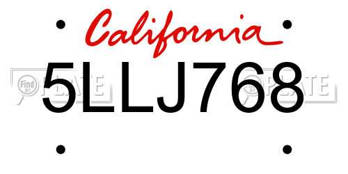 5LLJ768 California License Plate