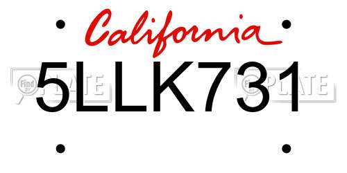 5LLK731 California License Plate